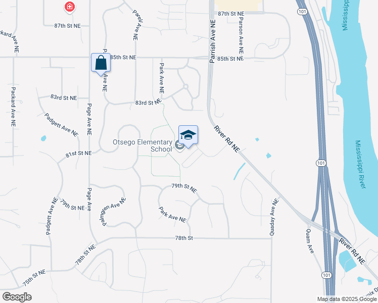 map of restaurants, bars, coffee shops, grocery stores, and more near 8125 River Road Northeast in Elk River