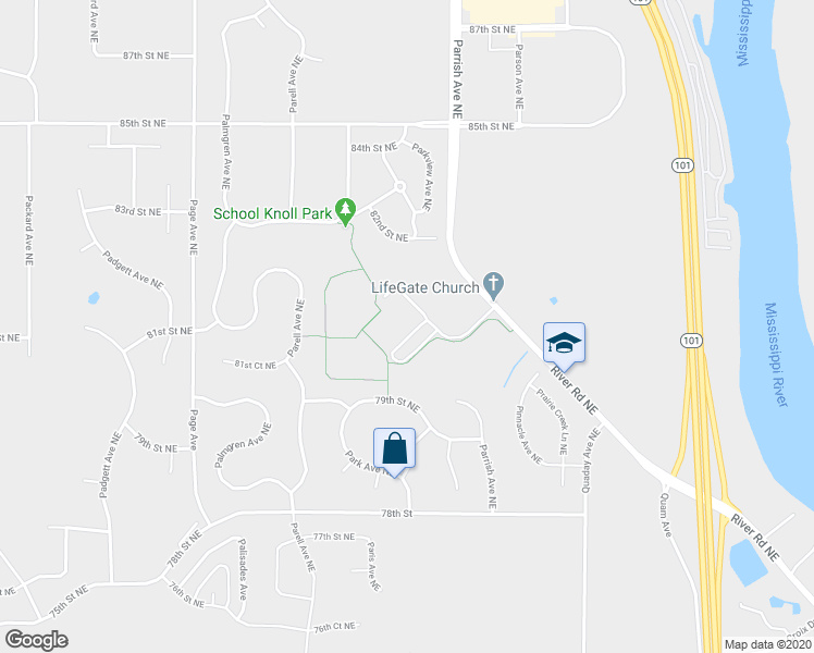 map of restaurants, bars, coffee shops, grocery stores, and more near 8125 River Road Northeast in Elk River