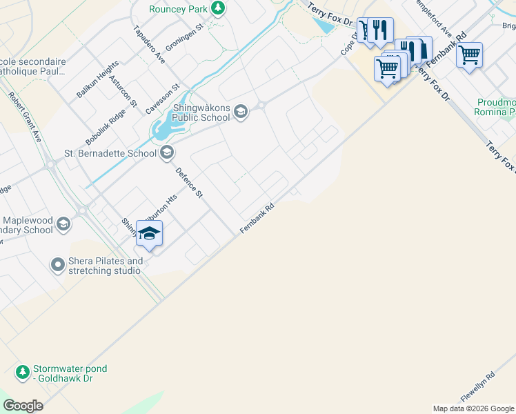 map of restaurants, bars, coffee shops, grocery stores, and more near 217 Hibernian Walk in Ottawa