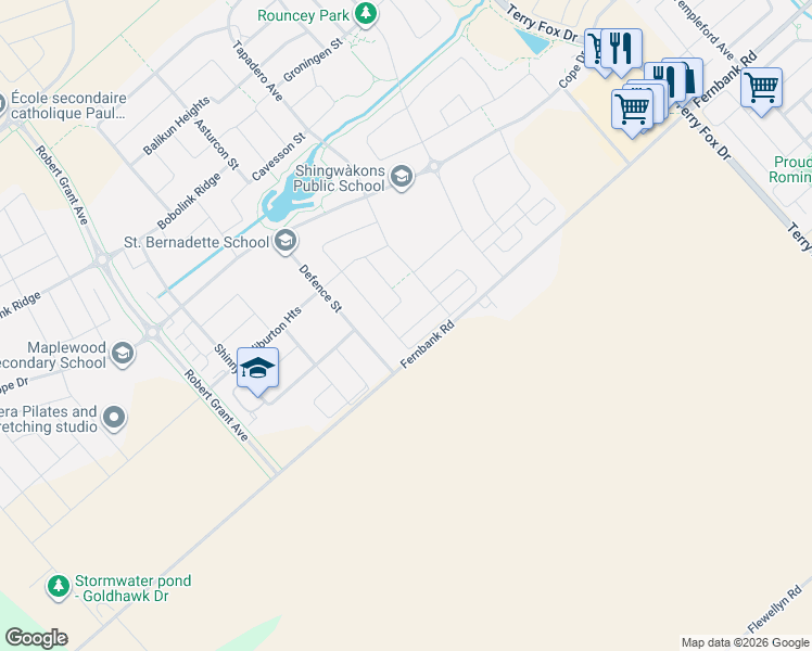 map of restaurants, bars, coffee shops, grocery stores, and more near 71 Caspian Row in Ottawa