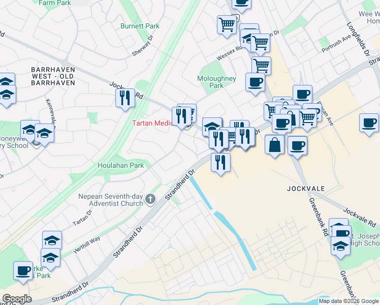 map of restaurants, bars, coffee shops, grocery stores, and more near 136 Bentbrook Crescent in Ottawa