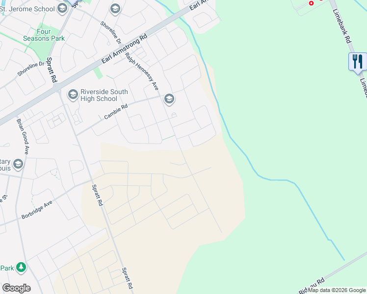 map of restaurants, bars, coffee shops, grocery stores, and more near 975 Ralph Hennessy Avenue in Ottawa