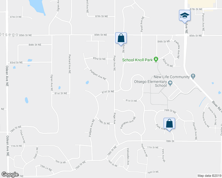 map of restaurants, bars, coffee shops, grocery stores, and more near 8104 Padgett Avenue Northeast in Elk River