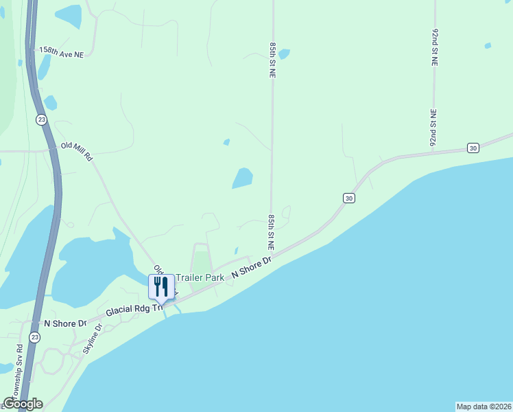 map of restaurants, bars, coffee shops, grocery stores, and more near 15118 85th Street Northeast in Spicer
