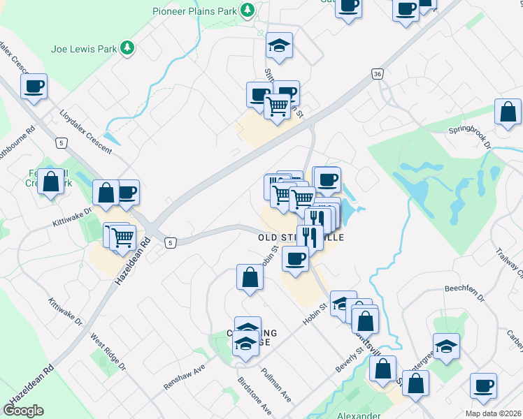 map of restaurants, bars, coffee shops, grocery stores, and more near 20 McCooeye Lane in Ottawa