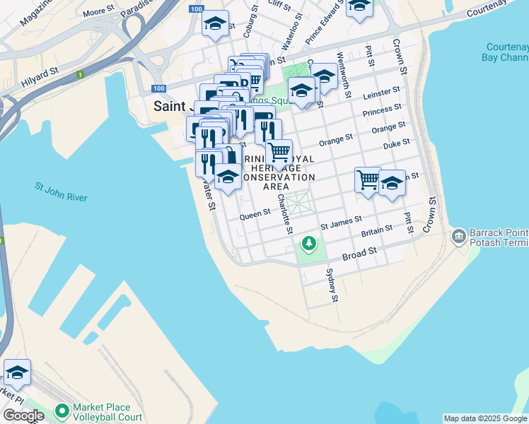 map of restaurants, bars, coffee shops, grocery stores, and more near in Saint John