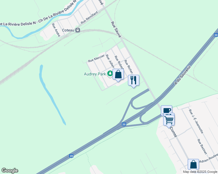 map of restaurants, bars, coffee shops, grocery stores, and more near 201 Rue Richer in Les Coteaux
