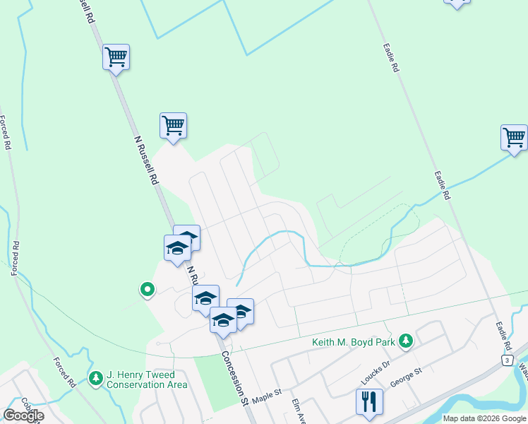 map of restaurants, bars, coffee shops, grocery stores, and more near 520 Lucent Street in Russell