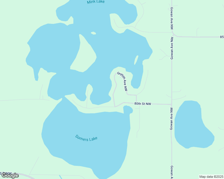 map of restaurants, bars, coffee shops, grocery stores, and more near 8050 Griffith Avenue Northwest in Maple Lake