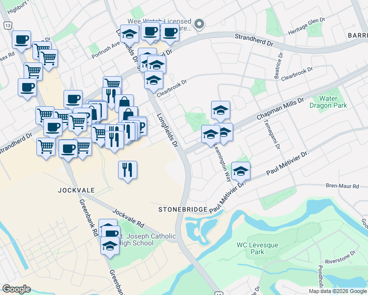 map of restaurants, bars, coffee shops, grocery stores, and more near 267 Infusion Private in Ottawa