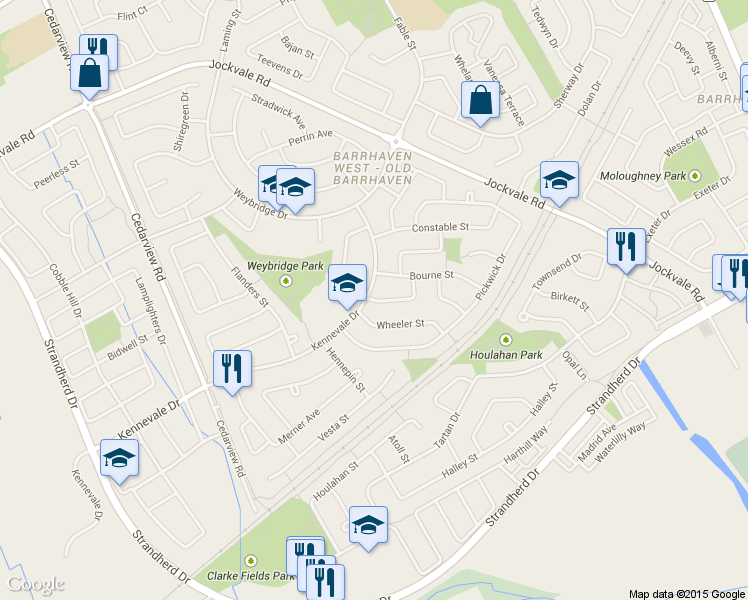 map of restaurants, bars, coffee shops, grocery stores, and more near 4 Bridgewater Terrace in Ottawa