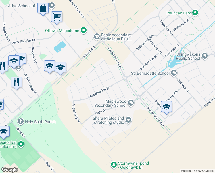 map of restaurants, bars, coffee shops, grocery stores, and more near in Stittsville