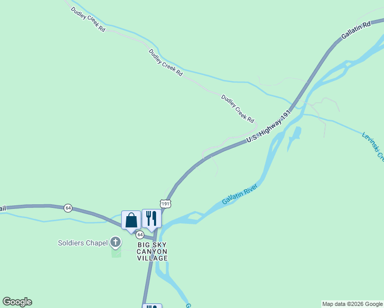 map of restaurants, bars, coffee shops, grocery stores, and more near Dudley Creek Road in Gallatin Gateway