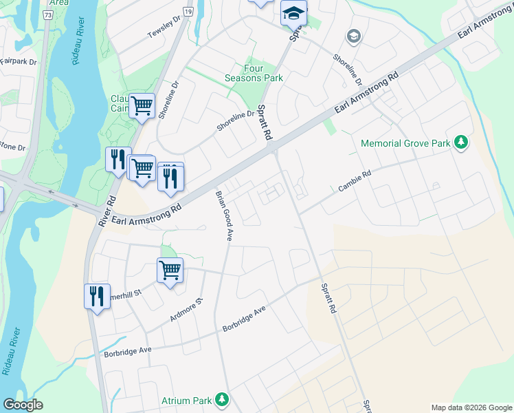 map of restaurants, bars, coffee shops, grocery stores, and more near in Ottawa
