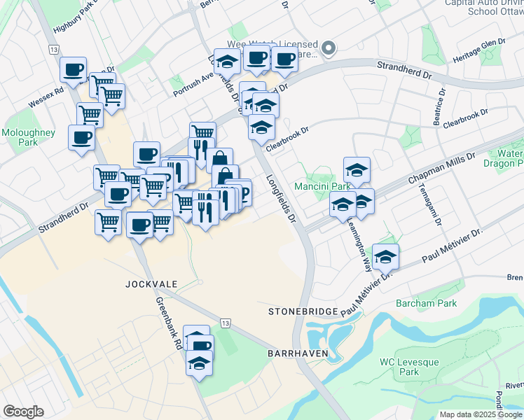 map of restaurants, bars, coffee shops, grocery stores, and more near in Ottawa
