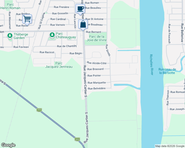 map of restaurants, bars, coffee shops, grocery stores, and more near 133 Rue Poirier in Saint-Jean-sur-Richelieu