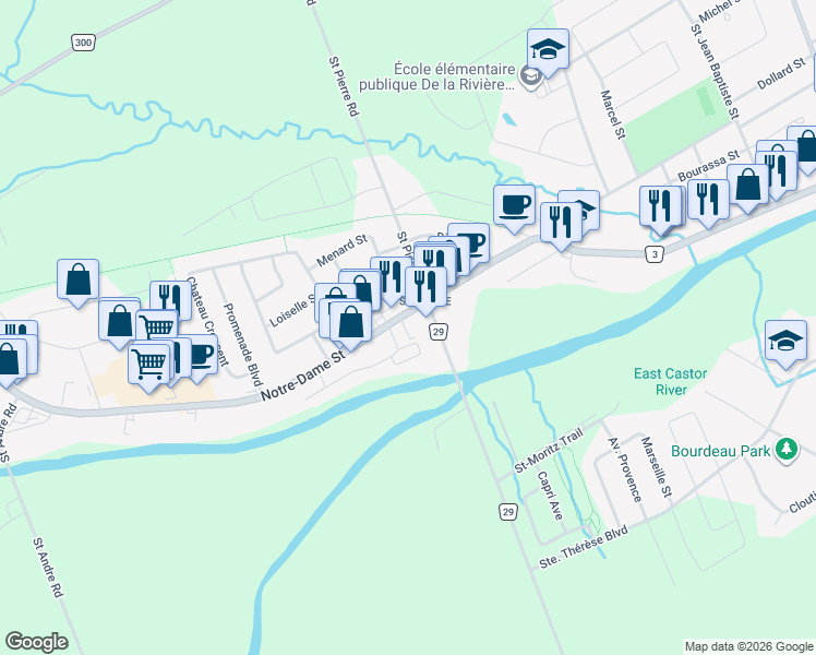 map of restaurants, bars, coffee shops, grocery stores, and more near 856 Notre-Dame Street in Embrun