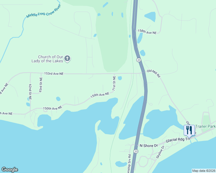 map of restaurants, bars, coffee shops, grocery stores, and more near 7050 150th Avenue Northeast in Spicer