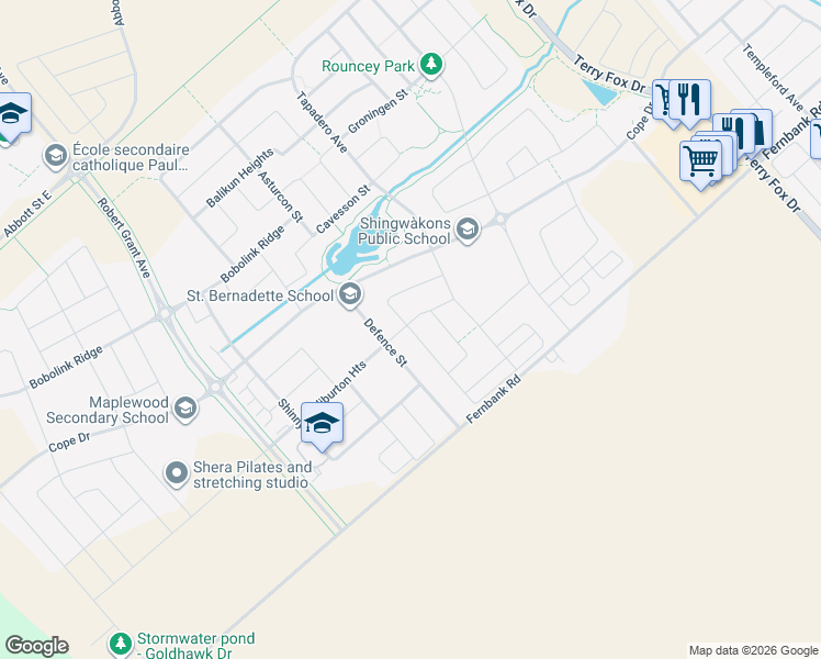 map of restaurants, bars, coffee shops, grocery stores, and more near 819 Brittanic Road in Ottawa