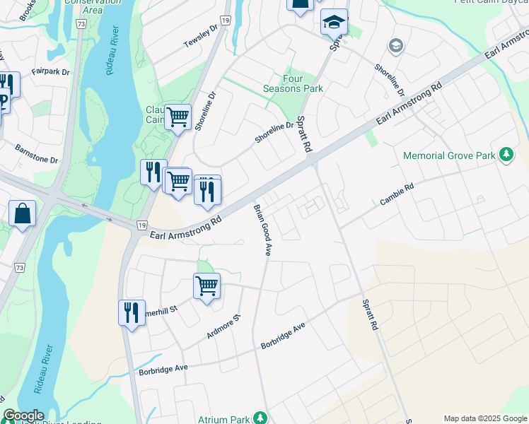 map of restaurants, bars, coffee shops, grocery stores, and more near 101 Pembina Private in Ottawa