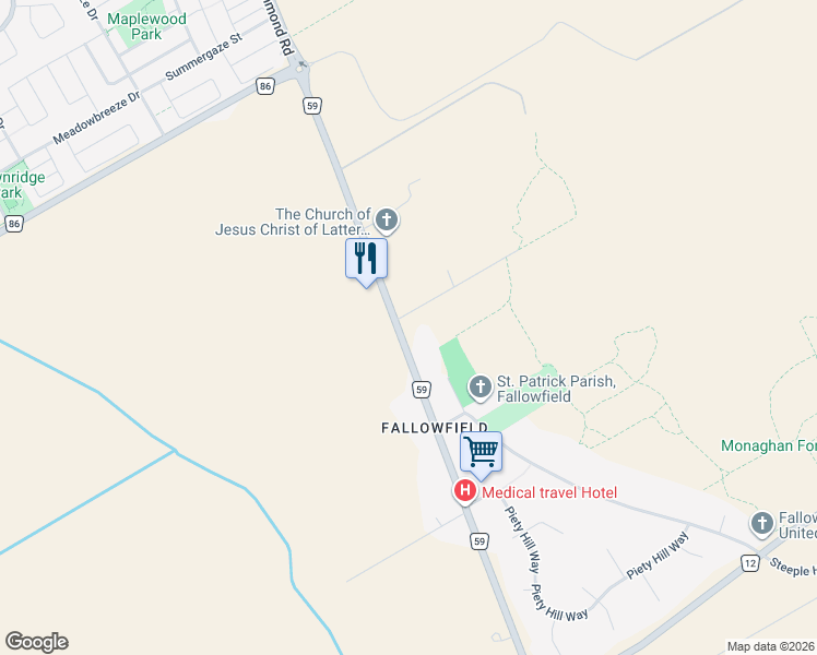 map of restaurants, bars, coffee shops, grocery stores, and more near 5492 Ottawa Regional Road 59 in Ottawa