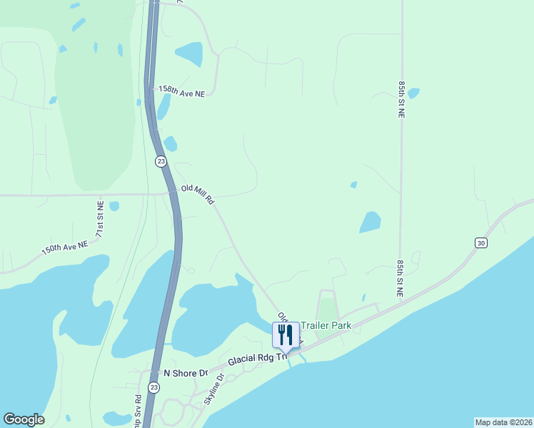 map of restaurants, bars, coffee shops, grocery stores, and more near 15125 Old Mill Road in Spicer