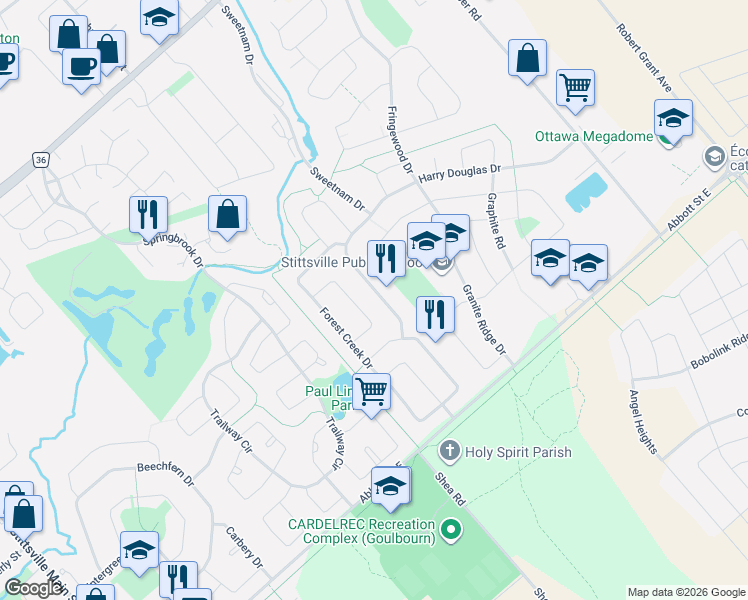 map of restaurants, bars, coffee shops, grocery stores, and more near in Ottawa