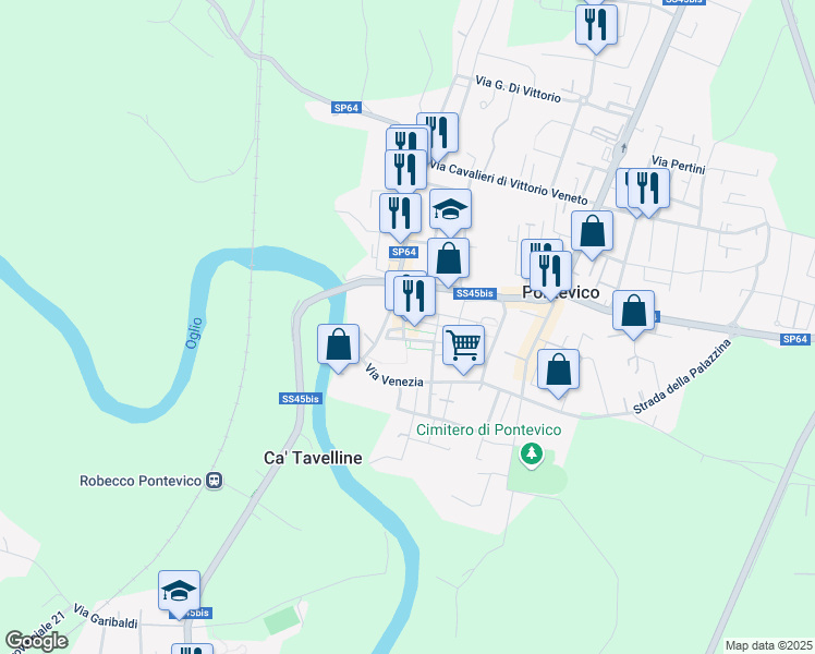 map of restaurants, bars, coffee shops, grocery stores, and more near 17 Via Abate Eloni in Pontevico