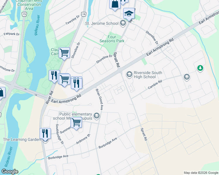 map of restaurants, bars, coffee shops, grocery stores, and more near in Ottawa