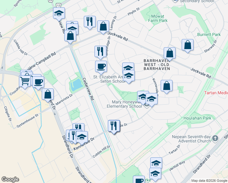 map of restaurants, bars, coffee shops, grocery stores, and more near 97 Flanders Street in Ottawa