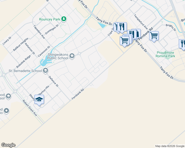 map of restaurants, bars, coffee shops, grocery stores, and more near 719 Rouncey Road in Ottawa