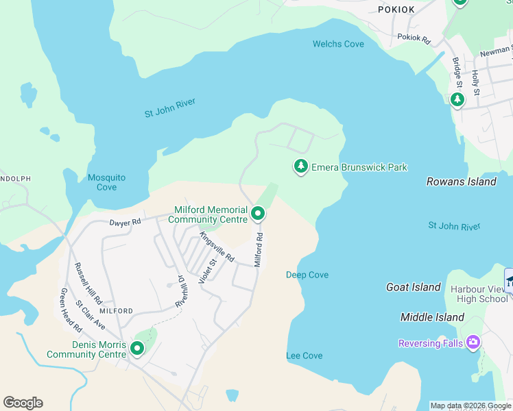 map of restaurants, bars, coffee shops, grocery stores, and more near 233 Milford Road in Saint John