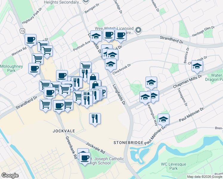 map of restaurants, bars, coffee shops, grocery stores, and more near in Ottawa