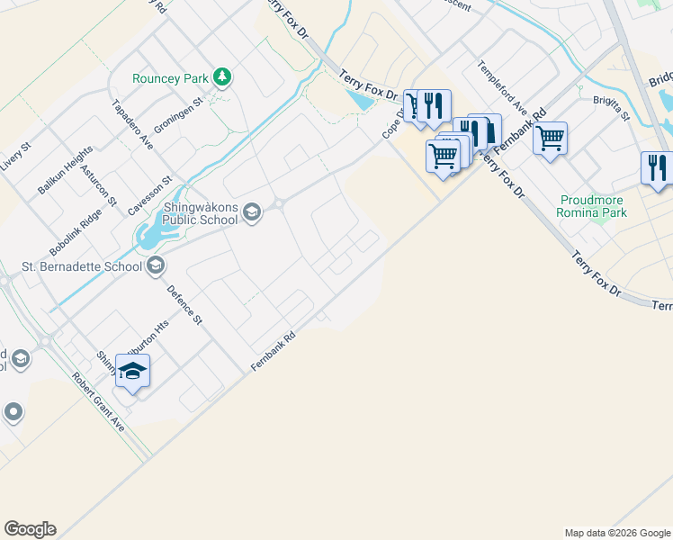 map of restaurants, bars, coffee shops, grocery stores, and more near 205 Lapland Private in Ottawa