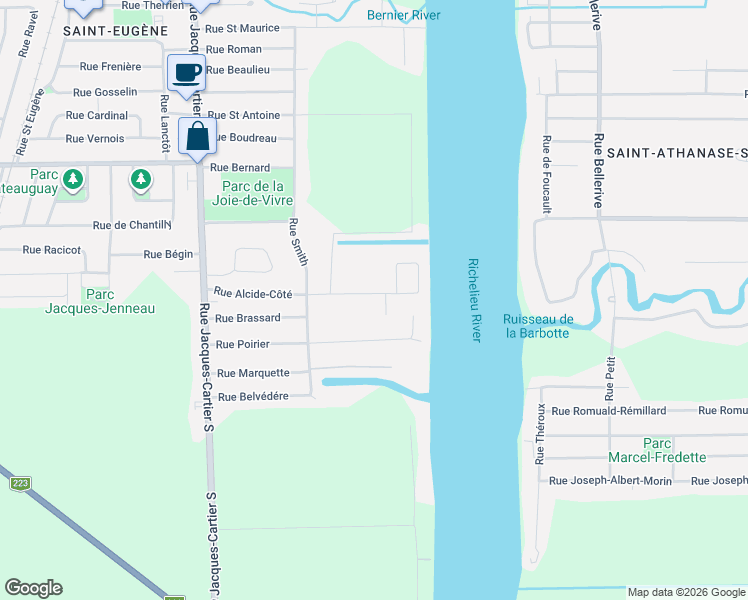 map of restaurants, bars, coffee shops, grocery stores, and more near 32 Rue Alcide-Côté in Saint-Jean-sur-Richelieu