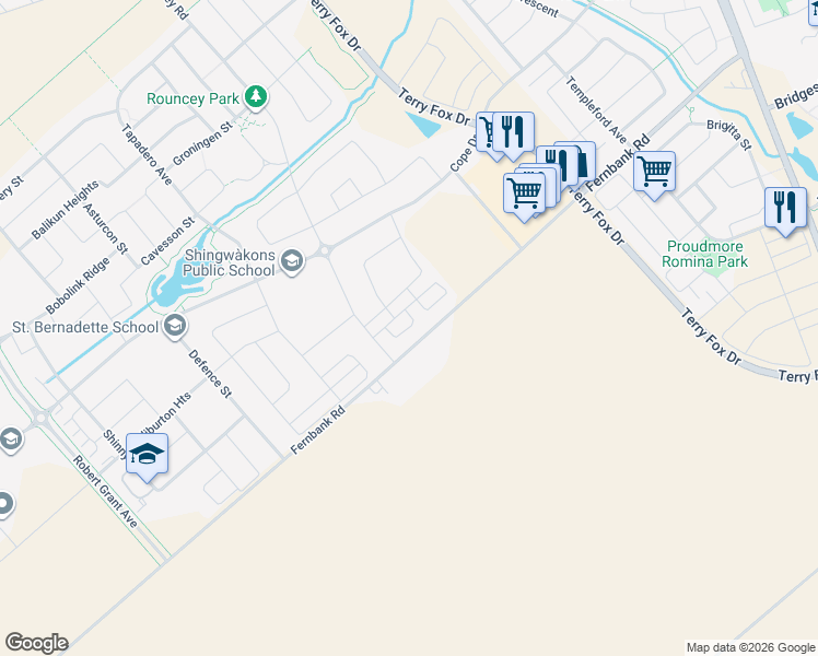 map of restaurants, bars, coffee shops, grocery stores, and more near 505 Lapland Private in Ottawa