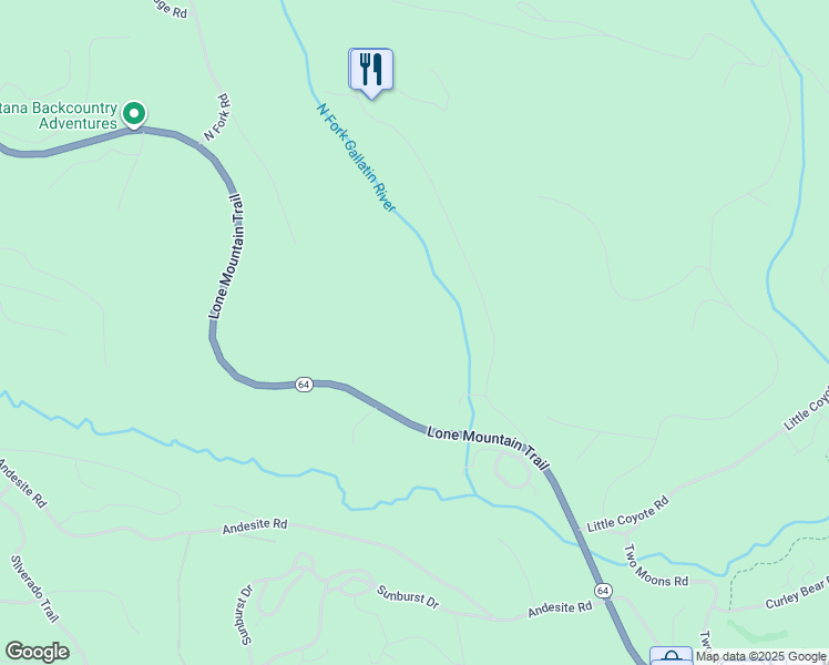 map of restaurants, bars, coffee shops, grocery stores, and more near 57 Lone Mountain Trail in Big Sky