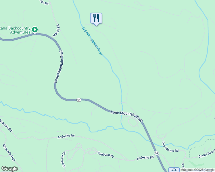 map of restaurants, bars, coffee shops, grocery stores, and more near 57 Lone Mountain Trail in Big Sky