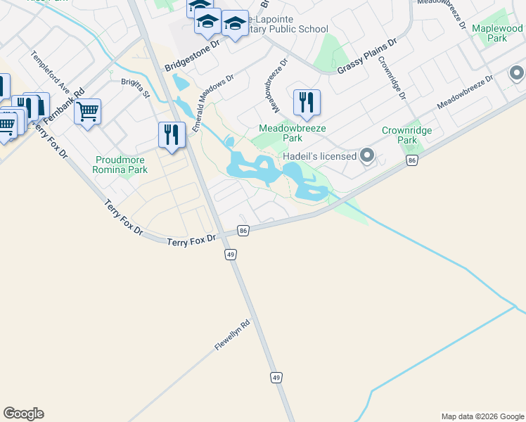 map of restaurants, bars, coffee shops, grocery stores, and more near 207 Catamount Court in Ottawa