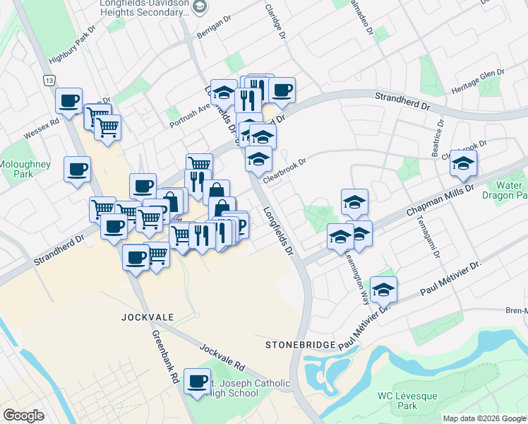 map of restaurants, bars, coffee shops, grocery stores, and more near in Ottawa