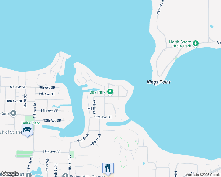 map of restaurants, bars, coffee shops, grocery stores, and more near 1719 Beach Drive Southeast in Forest Lake