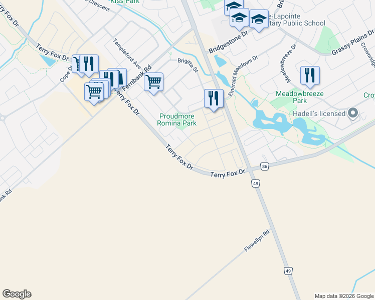 map of restaurants, bars, coffee shops, grocery stores, and more near 2033 Allegrini Terrace in Ottawa