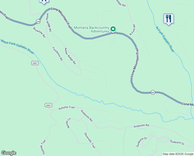 map of restaurants, bars, coffee shops, grocery stores, and more near 1-401 Little Spike Rd in GALLATIN GATEWAY