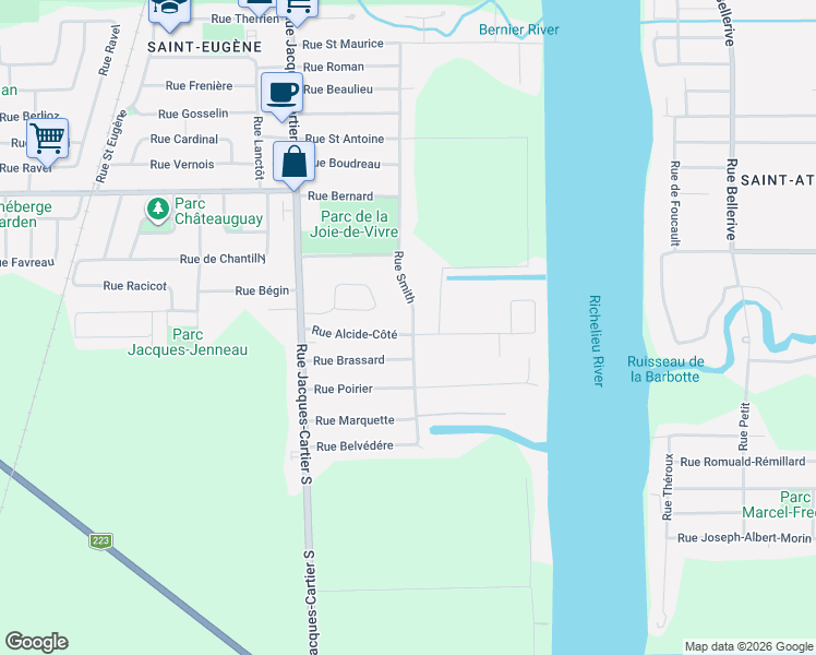 map of restaurants, bars, coffee shops, grocery stores, and more near 568 Rue Smith in Saint-Jean-sur-Richelieu