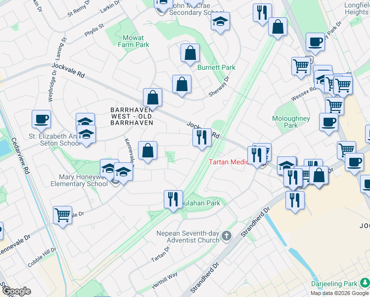 map of restaurants, bars, coffee shops, grocery stores, and more near 57 Constable Street in Ottawa