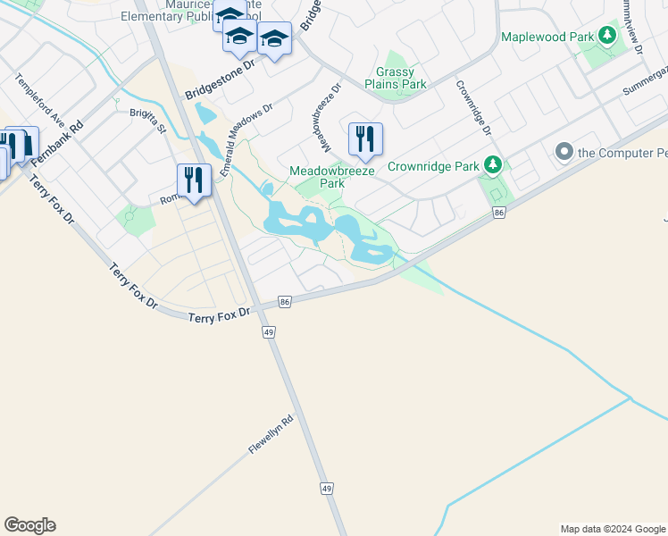 map of restaurants, bars, coffee shops, grocery stores, and more near 252 Catamount Court in Ottawa