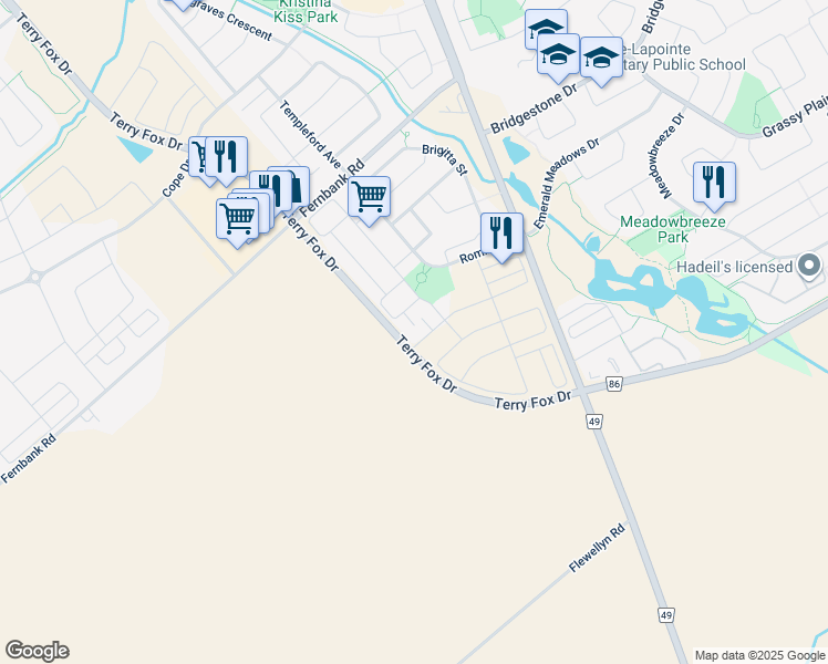 map of restaurants, bars, coffee shops, grocery stores, and more near in Stittsville
