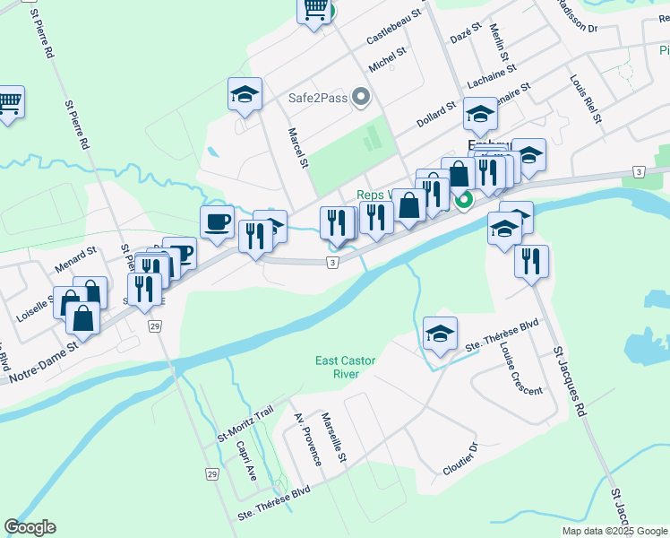 map of restaurants, bars, coffee shops, grocery stores, and more near 950 Notre Dame Street in Embrun