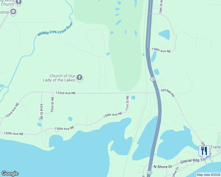 map of restaurants, bars, coffee shops, grocery stores, and more near 15519 69th Street Northeast in Spicer