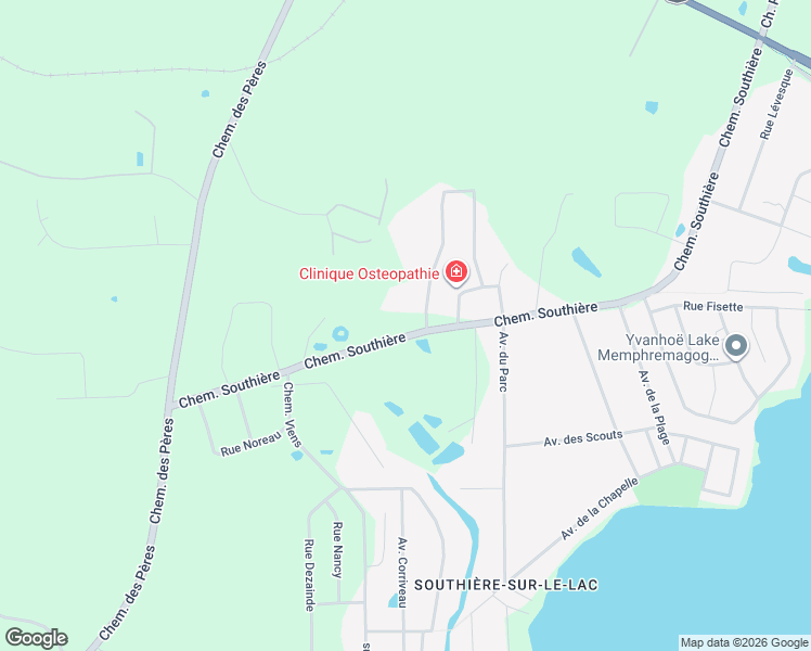 map of restaurants, bars, coffee shops, grocery stores, and more near 410 Chemin Southière in Magog